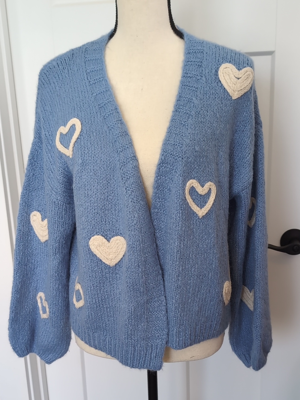 Blue Heart Appliqué Cardigan Sweater - Unknown Brand